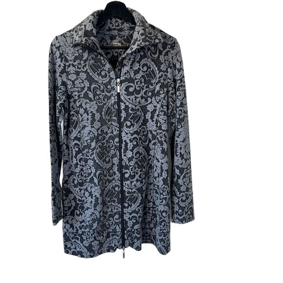 Soma Jackets & Blazers - Soma Grey Textured Print Zip Up Long Jacket Medium